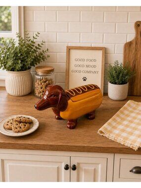 New Dachshund Hot Dog Ceramic Cookie Jar Kitchen Storage Room Decor